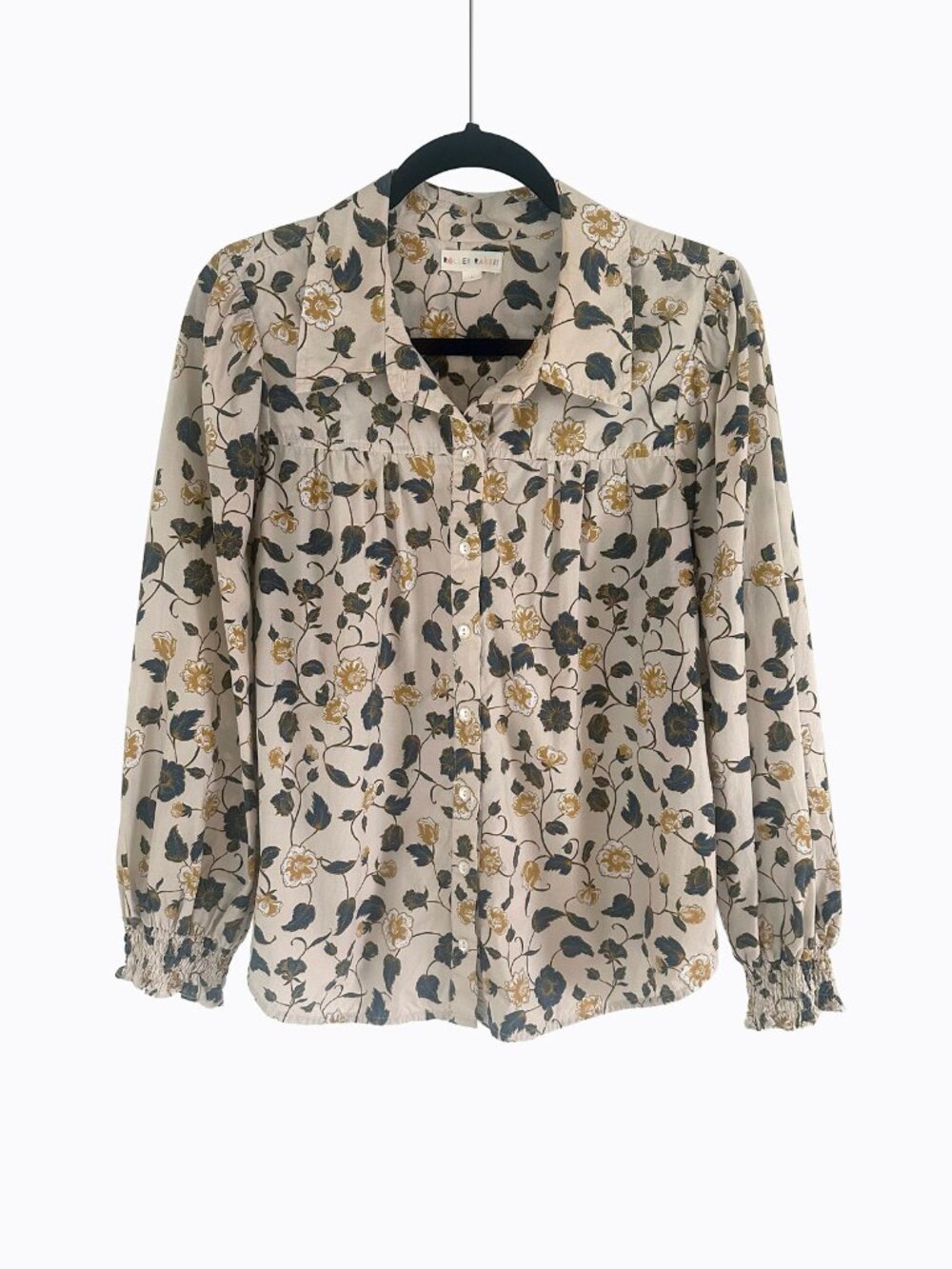Roller Rabbit Evandra Floral Noemie Top L Cotton Cream Puff Sleeve Cottagecore